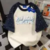 Camiseta de verão 100% algodão puro, estilo europeu e americano, nicho de alta qualidade, manga curta, top patchwork de estrela slim-fit para casais, moderno para homens e mulheres