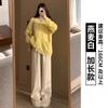 Calças largas branco-creme femininas outono e inverno 2024 novas calças retas de chenille de cintura alta calças de cashmere forradas de lã