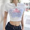 Transfronterizo 2023 Estilo Europeo y Americano Primavera y Verano Nuevo Camiseta Sexy de Mujer Ajustada con Ombligo Descubierto Moda Urbana Estampada de Manga Corta