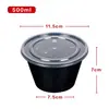 Caja de Almuerzo Desechable Caja de Embalaje de Plástico Negro Engrosado Caja de Almuerzo para Llevar Comida Rápida Tazón Redondo para Sopa con Tapa Venta al por Mayor