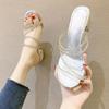 Sandalias y Pantuflas para Mujer Ropa Exterior 2024 Verano Nuevo Estilo Coreano Celebridad de Internet Pedrería Tacón Grueso Tacón Medio Moda Estilo Hada Pantuflas para Mujer
