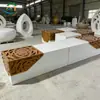 Asientos modulares personalizados de composite de fibra de vidrio con veta de madera, banco de ocio minimalista comercial, silla larga creativa para zona de descanso