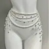 Estilo Sexy e Puro-Desejável, Corrente de Cintura com Franjas de Pérolas em Camadas, Estilo Europeu e Americano da Moda, Acessório Corporal de Alto Padrão com Cinto Tendência