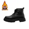 Botas Masculinas de Inverno Aveludadas Espessadas Quentes de Algodão Botas de Trabalho Masculinas Sapatos de Couro Zíper Lateral Cano Médio Casuais Botas de Neve