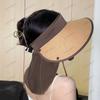 Sombrero de Copa Vacío Sombrero Protector Solar para Mujer Protección de Cuello Viaje Sombrero Sencillo para el Sol Ala Grande Cobertura Facial Completa Sombrero Parasol Sombrero de Paja