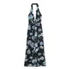 Atacado de Comércio Exterior Novo Vestido Longo Estampado de Verão Feminino com Decote Halter Sem Mangas e Nó