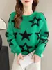 Nuevo Suéter Coreano para Mujer Otoño/Invierno 2026 con Diseño de Pentagrama en Bloques de Color, Jersey Holgado Casual de Cuello Redondo, Prendas de Punto Estilo Perezoso para Mujer