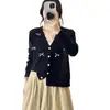 Cárdigan de Punto Dulce con Lazo Tridimensional Estilo Coreano para Mujer, Nuevo Abrigo Suéter Holgado de Cuello V para Otoño e Invierno, Top Adelgazante