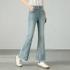 Pantalones Acampanados con Adorno de Encaje para Mujeres Petites 2026 Nuevo Otoño Cintura Alta Adelgazantes Versátiles Pantalones de Mezclilla Elásticos