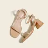 Sandalias de Piel de Cordero de Verano Nuevas de Suela Suave para Mujer Estilo Hada Francesa Tacón Medio Grueso Tira de Una Sola Línea Nude Negro Tacones Altos