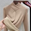 Camiseta Térmica Base de Polar con Cuello Superpuesto para Mujer, Nuevo Estilo Otoño e Invierno 2026, Cuello Semialto, Manga Larga, Forro Polar, Cálido Top de Seda y Lana