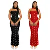 C7626 Transfronterizo Aliexpress Amazon Moda Europea y Americana Vestido Elegante sin Tirantes para Mujer con Cinta de Pedrería Set