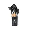 Juego de 12 Utensilios de Cocina de Silicona con Mango de Madera Set de Utensilios Antiadherentes Cubo de Almacenamiento Juego Diario de Cocina en Stock