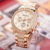 Deseo Geneva acero incrustado de diamantes banda falsa de tres ojos Banda calendario reloj de hombre reloj de negocios soporte de una pieza