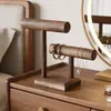 Soporte de Pulsera de Dos Niveles de Madera Maciza Estante para Joyería Colgante de Reloj Pulsera Collar Colgador de Adornos