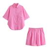 Ropa al por mayor transfronteriza europea y americana 2024 Verano Nuevo Camisa de pantalones con solapa abotonadura sencilla Traje casual holgado A19828