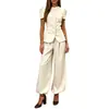 2026 Comércio Exterior Transfronteiriço Europeu e Americano Nova Roupa Feminina Elegante Moda Cor Sólida Cintura Marcada Manga Curta Calça Longa Conjunto de Duas Peças