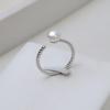 Anillo de plata S925 simple para mujer, anillo abierto con giro, anillo de perla, accesorios de joyería, pin vacío 96