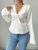 [Simple y Cómodo] Primavera y Verano 2025 Nuevo Diseño de Cuello en V Versátil Camisa de Manga Larga Tops para Mujer