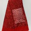 Tela bordada de malla con lentejuelas rojas grandes y fijas de estilo europeo y americano para accesorios de vestido DIY