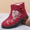 Zapatos de Tela Old Beijing para Mujer en Invierno Forrados de Felpa Heattech Estilo Étnico Bordados Botas de Caña Alta Cómodos Antideslizantes Zapatos de Algodón para Madres de Mediana Edad y Mayores