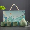 Conjunto de Chá Estilo Chinês para Viagem de Negócios Caixa de Presente com Um Bule e Quatro Xícaras Portátil Comemorativo de Feriado Presente para o Dia dos Pais Festival do Meio Outono Formatura