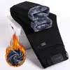 Calças jeans masculinas de outono e inverno, forradas com fleece, grossas, de corte slim, perna reta, com stretch, estilo 2008, modelo popular, calças jeans compridas