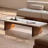 Mesa de café de travertino natural estilo Wabi-Sabi Mesa de sala de estar de villa minimalista italiana Mesa de café de madera maciza y mármol