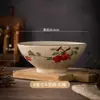 Tigela Cônica de Cerâmica Vintage Estilo Pintura a Tinta, Louça com Cor Sob Esmalte, Tigela Alta de Arroz Doméstica de Nicho de Alta Qualidade