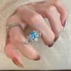 Retro Nuevo Chinoiserie Azul Lágrima Corona Gota de Agua Anillo para Mujer Medieval Elegante Exquisito Anillo Abierto Nicho Anillo para Dedo Índice