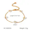 Collar de Acero Inoxidable Estilo Francés Pulsera de Perlas Florales con Cuentas Cadena para Clavícula Elegante de Lujo Ligero de Acero de Titanio Joyería sin Color