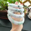 Artículo ÚnicoJadeíta Grado A, Fino y Suave, Humectado, Morado Claro Violeta con Patrones Florales, Pulsera de Círculo Completo, Tallas 51 a 61