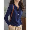 2026 Cárdigan de Punto Azul Chaqueta de Manga Larga para Mujer Casual Versátil Estilo Perezoso Cuello Polo Suéter Adelgazante Superior