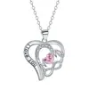 Collar Hueco de Doble Capa con Forma de Corazón, Grabado "Mamá" y Símbolo del Infinito, Colgante de Circonita de Piedra de Nacimiento Multicolor, Cadena para Clavícula