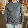 Nuevo Otoño Media Cremallera Fitness Manga Larga para Hombre Ropa Deportiva de Correr Absorbente de Sudor Transpirable de Secado Rápido Baloncesto Entrenamiento Ajustada