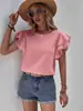 Camisa Casual de Verano Suelta con Cuello Redondo y Mangas de Murciélago con Volantes de Manga Corta para Mujer - Amazon Europeo y Americano 2026