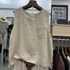 Nova Camisola de Algodão de Verão com Patchwork Artístico, Camisa Básica Lisa Sem Mangas, Caimento Solto, Top Fino, Design Simples