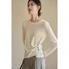 Camiseta de Punto de Manga Larga Estilo Francés Ceñida a la Cintura para Mujer en Otoño e Invierno Nueva Moda Ropa de Trabajo Prenda Base Interior Aspecto Adelgazante Top