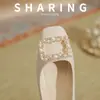 Tacones de 5 cm para pies anchos, zapatos para mujer talla grande, zapatillas con tacón grueso de pedrería, zapatos de dama de honor, zapatos de boda, cómodos para usar todo el día