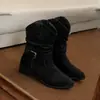 Botas vaqueras retro de tacón grueso para mujer 2026 Nuevo estilo Otoño/Invierno, Combinadas con faldas, Botines con forro polar de estilo británico que aumentan la altura