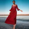 Ba7057 Novo Vestido Vermelho Escuro com Brilhos Radiantes e Cinto
