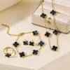 Set de Cuatro Piezas de Trébol de Cuatro Hojas de Doble Cara Más Vendido Transfronterizo: Collar, Aretes, Pulsera, Anillo, Conjunto de Joyería Versátil y Elegante de Cinco Hojas