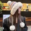 Gorro de Punto Cálido de Moda Estilo Coreano con Orejas de Gato, Forro Polar para Otoño e Invierno, Lindo y Versátil, Protector de Orejas, Adelgazante