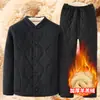 Conjunto de jaqueta acolchoada de algodão espesso com forro de fleece e calça de inverno para pais de meia-idade e idosos, roupas quentes de algodão