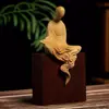 Madera China Natural de Tuya Talla en Madera Forma de Buda Maestro Adornos de Meditación Colección Cultural y Creativa Artesanía de Grado Decoración de Regalo