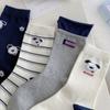 Meias Femininas Meia-Perna Outono Azul Marinho Estilo Preppy Americano Meias Femininas de Menina Coreana com Listras Algodão Respirável Absorvente de Suor