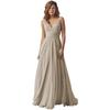 Vestido Feminino Amazon Ombro Decote V Chiffon Alça Madrinha Longo A-Bainha Saia Plissada Vestido Formal de Noite