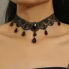 Joyería Transfronteriza Europea y Americana Gargantilla de Encaje Negro Colgante de Encaje para Clavícula Collar de Lujo Ligero de Gama Alta Gargantilla Gótica con Borla Hueca