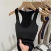 Camiseta Deportiva de Tirantes Azul Oscuro con Cuello en U y Sujetador Incorporado para Mujer 2026 Nueva Camiseta de Algodón sin Mangas para Ropa Exterior
