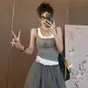 Camiseta regata falsa de duas peças com color-blocking e decote U para mulheres, peça externa de verão, anti-exposição, regata de base slim fit, top interno hot girl do Instagram